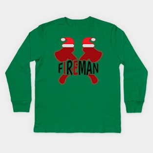 Fireman Christmas, Cross Axe, Christmas, Fire, Firefighter Axe Kids Long Sleeve T-Shirt